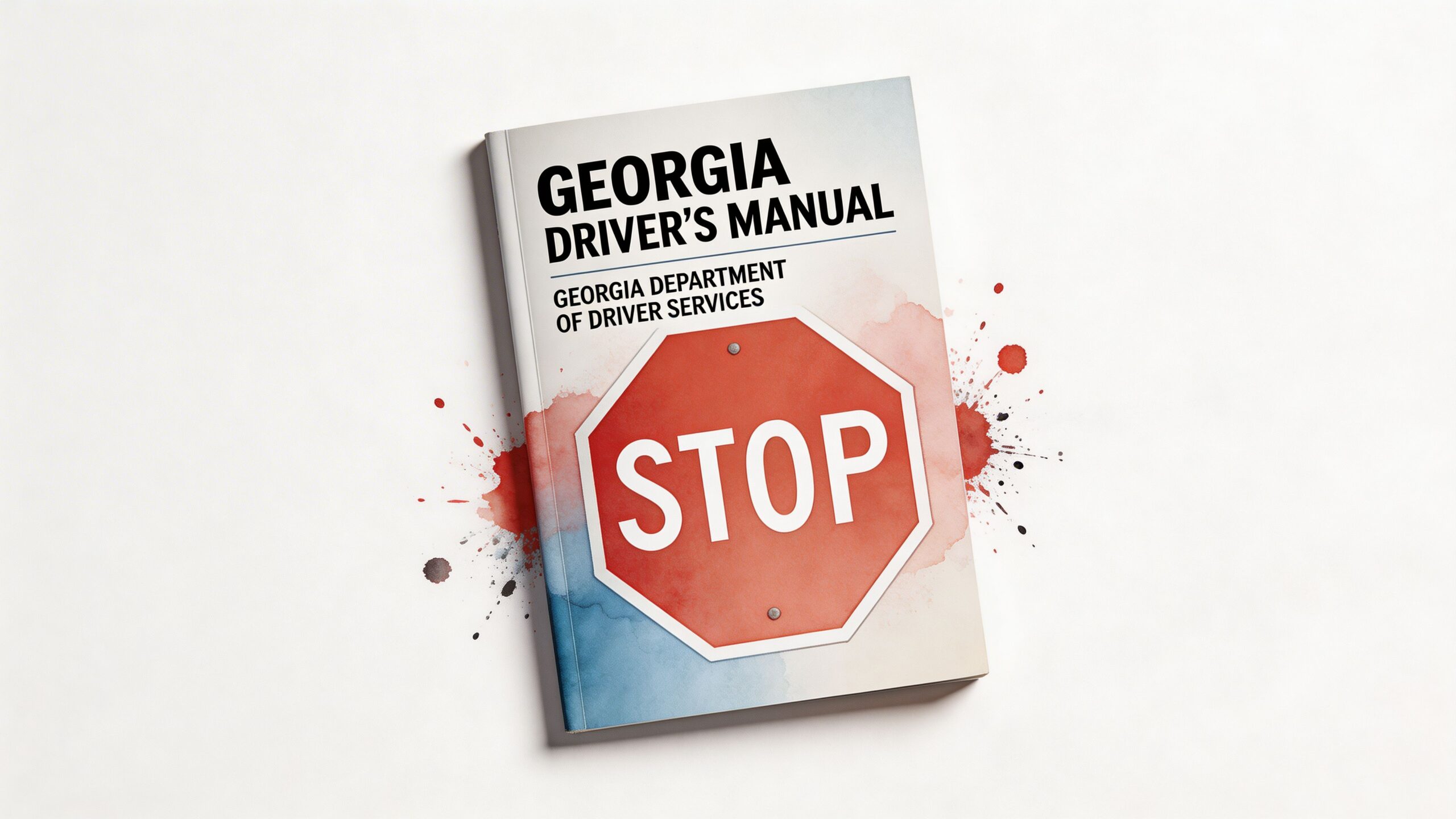 A Georgia Driver's Manual guidebook featuring a prominent red stop sign illustration on the cover page.