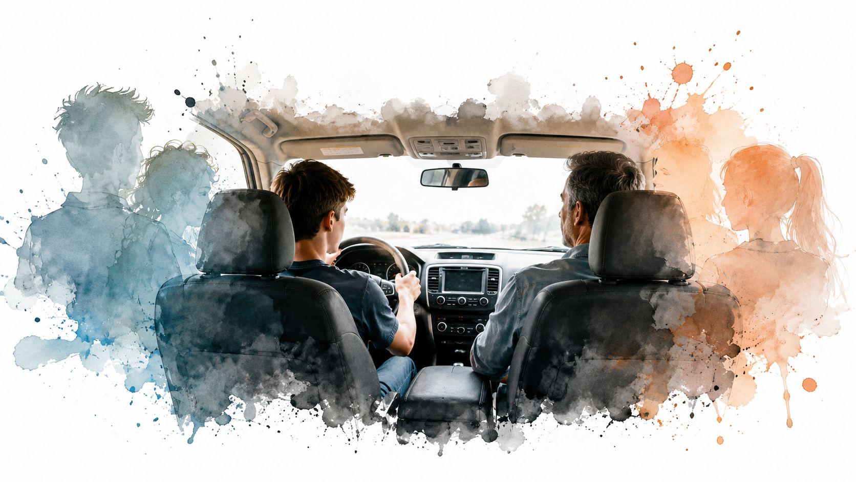 A teenager driving a car with an adult instructor sitting in the passenger seat during lessons.