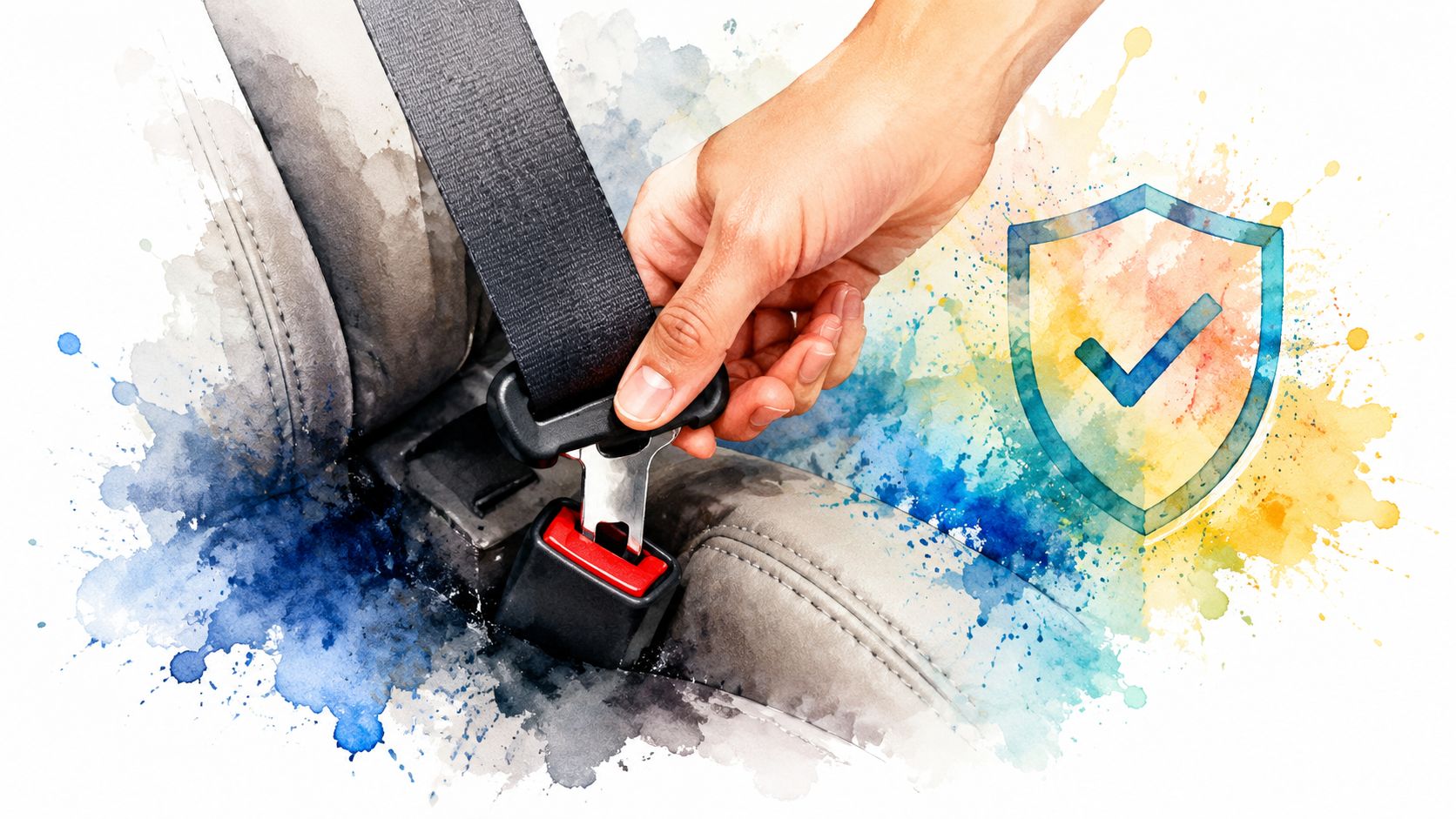 A person clicking a car seat belt into the buckle, emphasizing safety and vehicle maintenance.