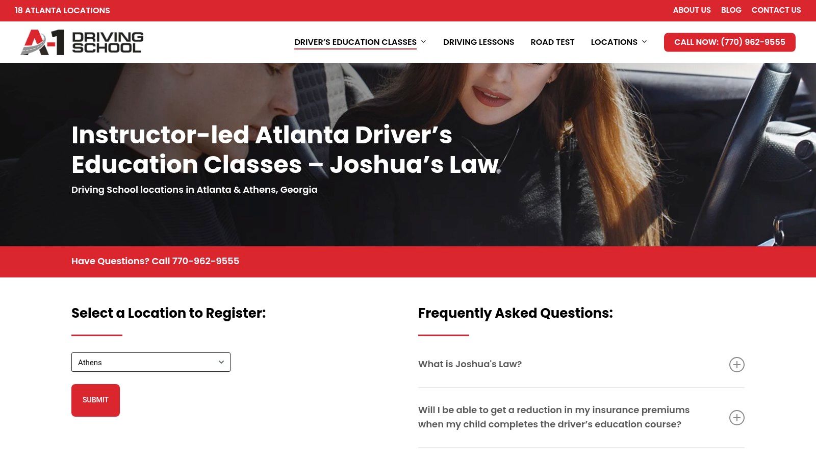 Screenshot from https://a1drivingschools.com/drivers-education-and-joshuas-law/