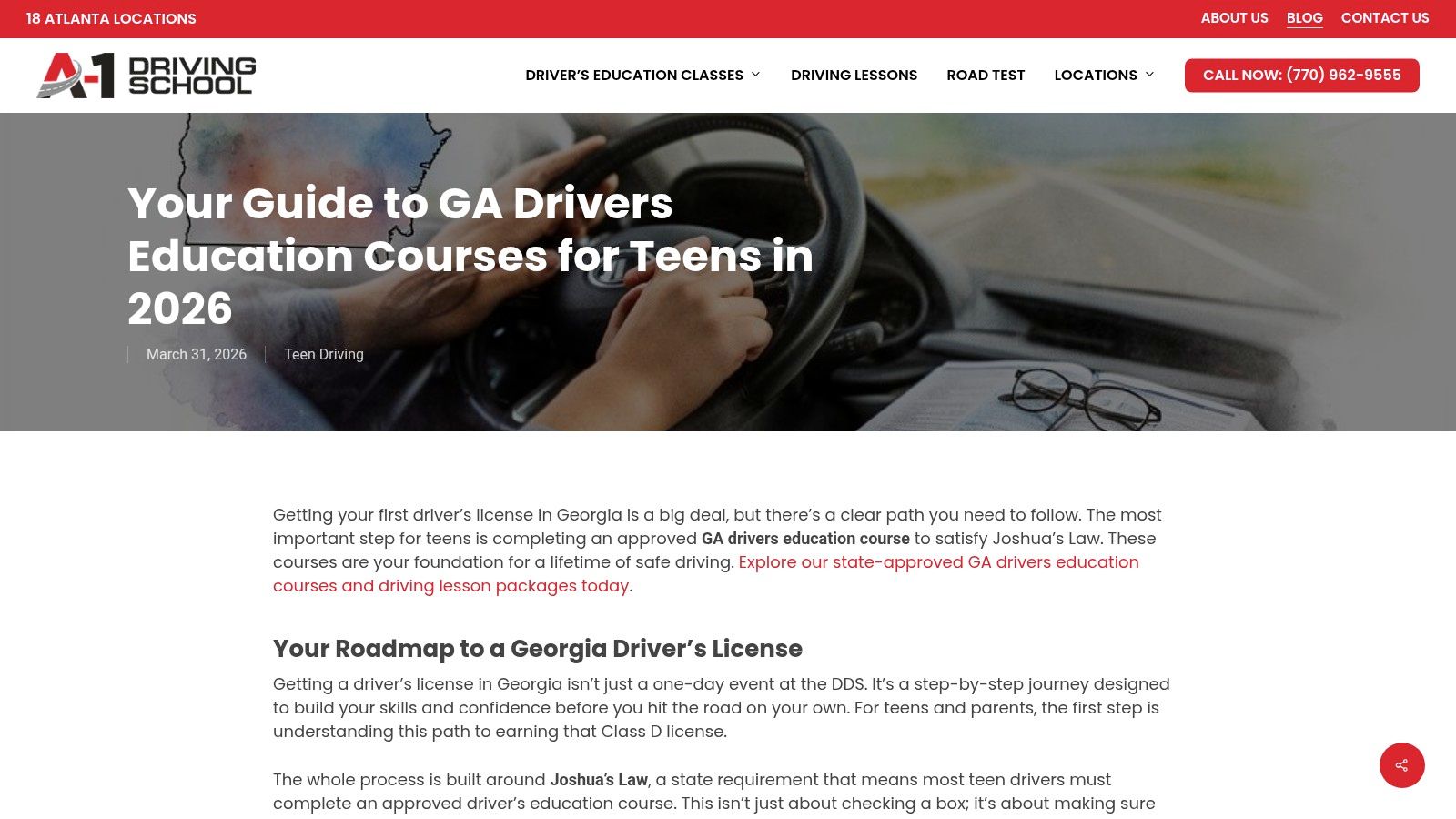 Screenshot from https://a1drivingschools.com/drivers-education-course-options/