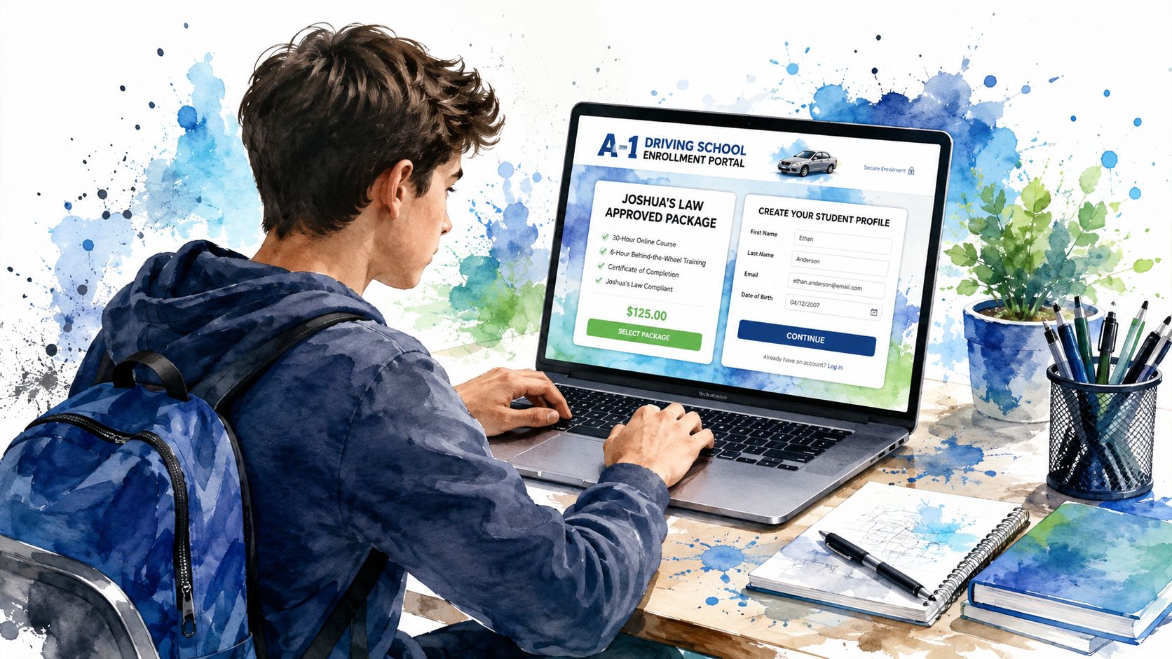 Screenshot from https://a1drivingschool.com/student-dashboard